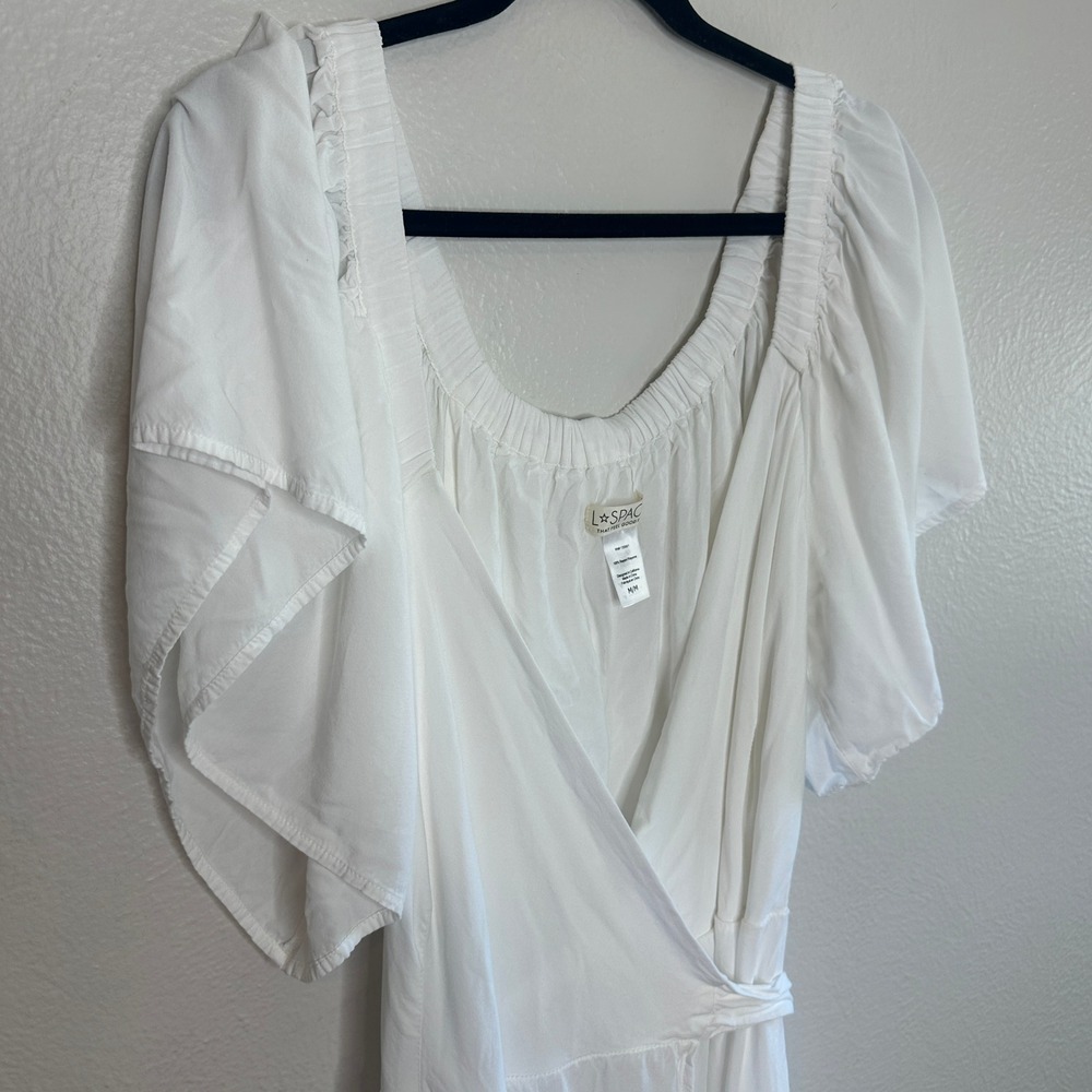 L*Space White Rayon Wrap Maxi Dress Short Sleeve Off Shoulder M - Picture 6 of 7